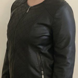 Alfani Petite Large (Black - Round Neck) – Faux Leather Jacket